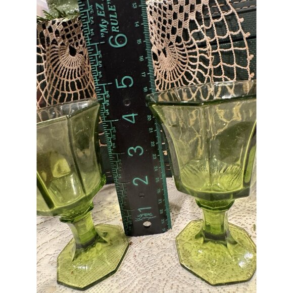 Vintage 1960s Green Octagonal Goblets (7) by Independence Small 7 oz. 4.75" T - Picture 4 of 8